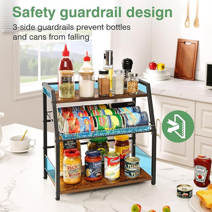Kitchen Countertop Organizer, Snack Organizer Candy Display Stand Coffee Station Organizer, 3 Tier Wooden Counter Storage for Soda Cans Condiment Tea, for Pantry Office Bathroom, Black - Image 7