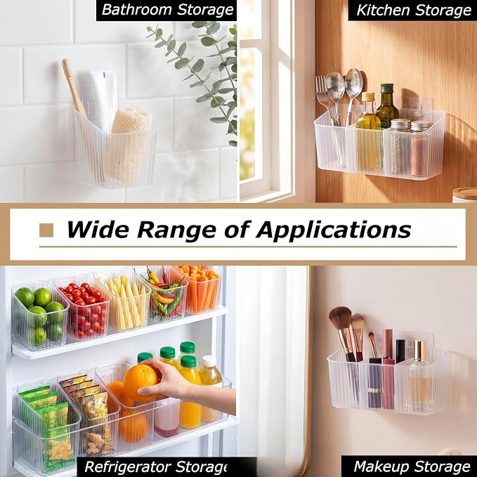 14 Pack Cabinet Door Organizer Adhesive Wall Mount Storage Bins Makeup Containers Stackable Organizer Basket for Kitchen Cabinets, Bathroom, Pantry, Office, Refrigerator (Frosted Clear) - Image 6