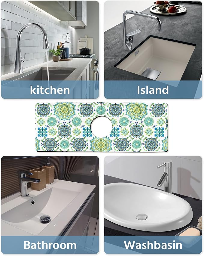 Patterned Sink Faucet Mat Kitchen Splash Guard Super Absorbent Drying Mat, Non-Slip Drain Pad for Kitchen Counter or Bathroom-15x5.5in - Image 6