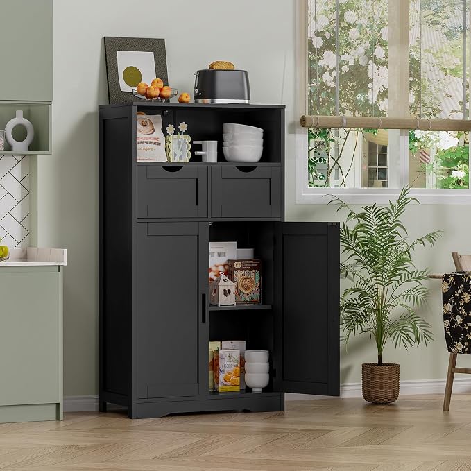 Iwell Storage Cabinet with Doors & Shelves, Kitchen Pantry Cabinet, Bathroom Cabinets for Living Room, Kitchen, Laundry, Black - Image 4