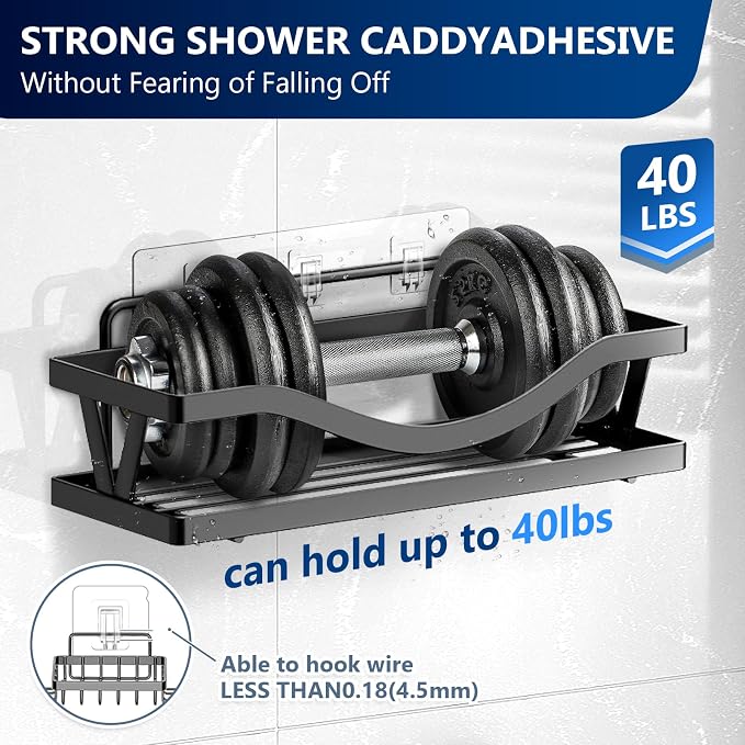 14 Pack Heavy Duty Shower Caddy Adhesive Replacement, 55 LB Hold | Up to 55 LB hold; Waterproof Shower Shelf Adhesive in 3 Hook Styles for Caddies, Shelves, Soap Holders and Racks. - Image 3