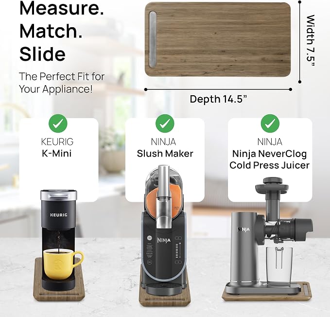 Ibyx Appliance Slider, Sliding Tray for Coffee Maker, 7.5x14.5 in, Brown | For Coffee Maker & Heavy Kitchen Appliances, Easy Slide, Made of Premium Bamboo, Space-Saving Kitchen Organizer 40lb Capacity - Image 5