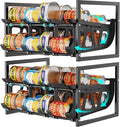 Can Storage Organizer Pantry - Auto-Rolling Expandable Hold 80 Cans | Stackable For Walk-in Deep Pantry Shelf, Adjustable Width for Food Cans, Sturdy Metal Frame, Easy Access & Restocking, Black by iSPECLE