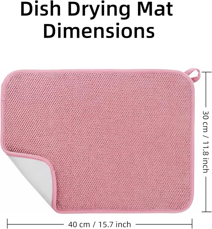 Collapsible Dish Drying Rack, Stainless Steel Dish Rack for Small Kitchens | JM.JEEMI Foldable Dishes Drainer with Pink Drying Mat, 15.8"x12.7" Space Saving Countertop Organizer for Dorm & Apartment - Image 7