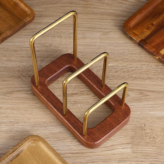 2Pcs Chopping Board Rack with Wood Base, Multi Layer Lid Holder Baking Pan Storage Organizer for Kitchen Cabinet, Durable Stainless Steel & Solid Wood Construction - Image 5