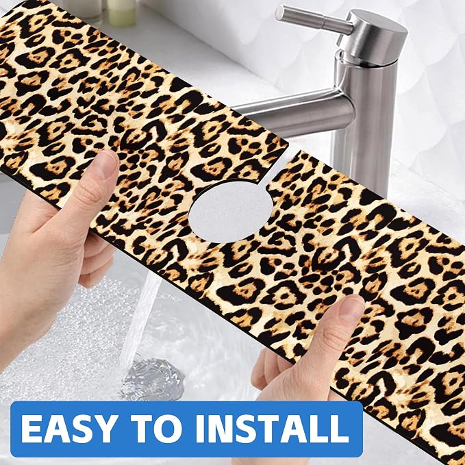 Abstract Brown Leopard Dish Drying Mat for Kitchen Sink Splash Guard Behind Faucet Sink Mat Absorbent Fast Drying Faucet Draining Mat for Bathroom Kitchen 5.5"×24" - Image 6
