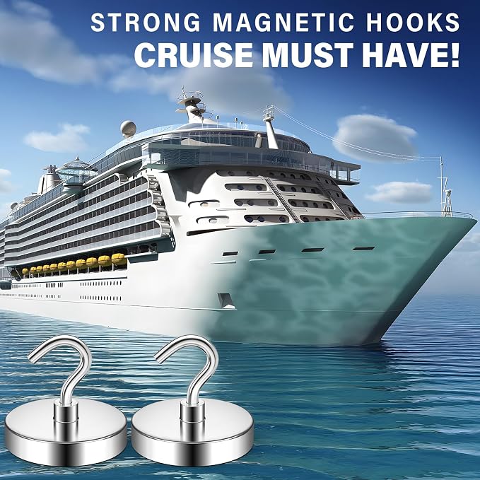 FINDMAG Magnet Hooks, 150LB+ Magnetic Hooks for Cruise Cabins, 6 Pack | Heavy Duty Magnetic Hooks for Hanging, Refrigerator, Office, Home, Kitchen, Classroom, Cruise Cabin Organizers, Silver - Image 2