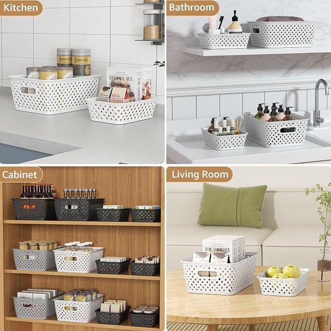 MaxGear 3 Pack Plastic Storage Baskets, Small, White | Durable Woven Plastic with Built-In Handles, Suitable for Shelves, Closets, Cabinets, Bathrooms and Offices - Image 5
