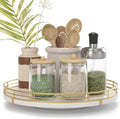 Oroyutor 10-Inch White Wooden Lazy Susan Spice Organizer with Gold Rail | Rotating oak tray organizes spices, toiletries and decor on kitchen counters, bathroom vanities, dining and coffee tables. by Oroyutor