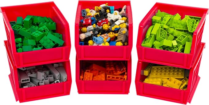 Akro-Mils 30210 AkroBins Plastic Storage Bins, Space-Saving Stackable Bins for Garage, Pantry, Craft Organization, 5" x 4" x 3", Red, 6-Pack - Image 9