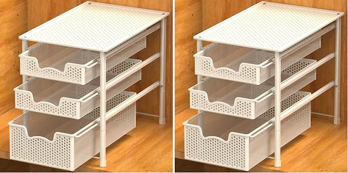 Simple Houseware 3 Tier White Alloy Steel Sliding Basket Organizer Drawer Cabinet (Pack of 2) by SimpleHouseware