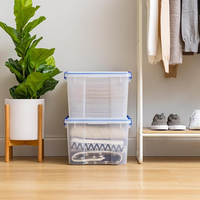 IRIS USA 2-Pack 44 Qt Storage Bins with Gasket Lids, Clear/Blue | WeatherPro seal helps protect bulky items for moving, garage, attic and basement storage - Image 4