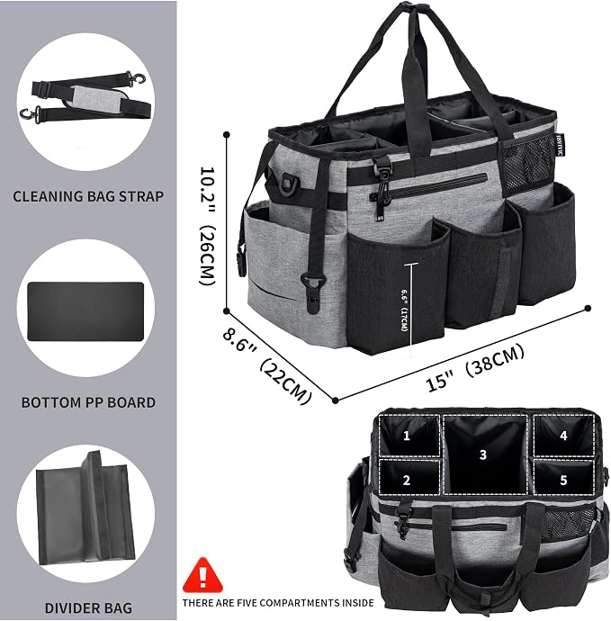 IBVIVIC Wearable Cleaning Caddy Bag for Cleaning Supplies, Grey | Cleaning Organizer Tote Bag with Handle & Shoulder Straps Kitchen Cleaning Supplies Storage Bag for Cleaners & Housekeepers - Image 2