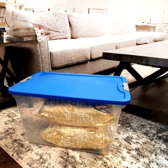 HOMZ Clear Plastic Storage Bin with Secure Latching Blue Lid, 64 Qt, 2 Pack | Heavy-Duty Stackable Containers, Large Organizer Box for Homes, Offices, and Garages - Image 10
