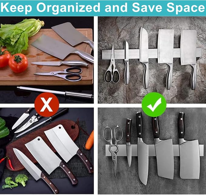 Knife Magnetic Strip, Magnetic Knife Holder for Wall Mount Fridge Refrigerator Knife Magnet Bar Knife Rack RV Kitchen Utensil Holder Metal Kitchen Tool Holder Knife Block RV Accessories 14 Inch - Image 6