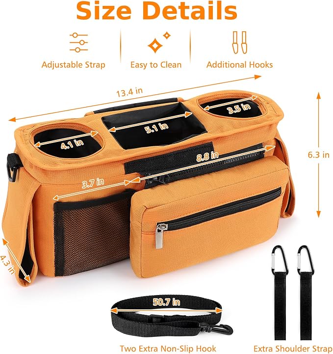 Accmor Universal Stroller Organizer with Insulated Cup Holder Detachable Phone Bag and Shoulder Strap,Stroller Bag Caddy Organizer for Uppababy, Baby Jogger, Britax Strollers - Image 9
