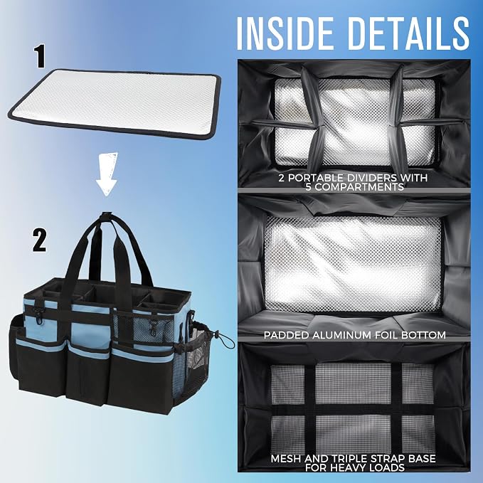 SCAVATA Wearable Cleaning Caddy, Cleaning Caddy Supplies Organizer with Handle & Shoulder Straps for Housekeepers, Under Sink & Car Cleaning Tool Organizers Bag with 4 Foldable Divider (Blue) - Image 4