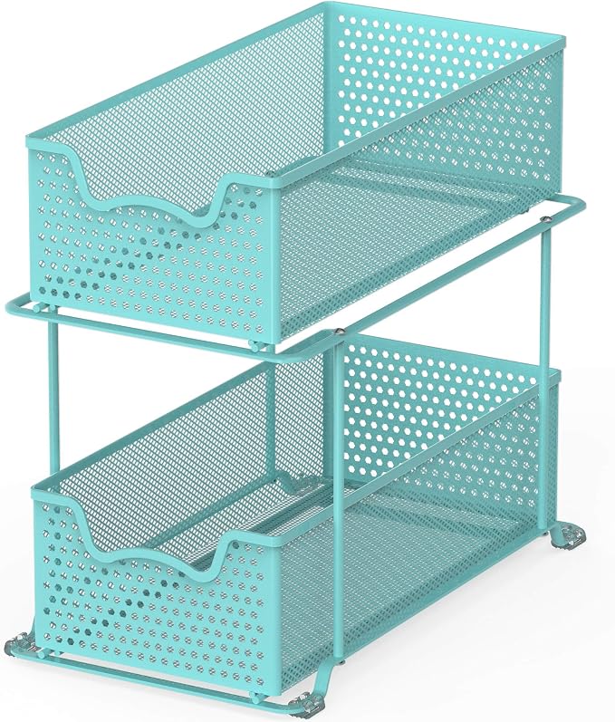 Simple Houseware 2 Tier Sliding Cabinet Basket Organizer Drawer, Turquoise - Image 4