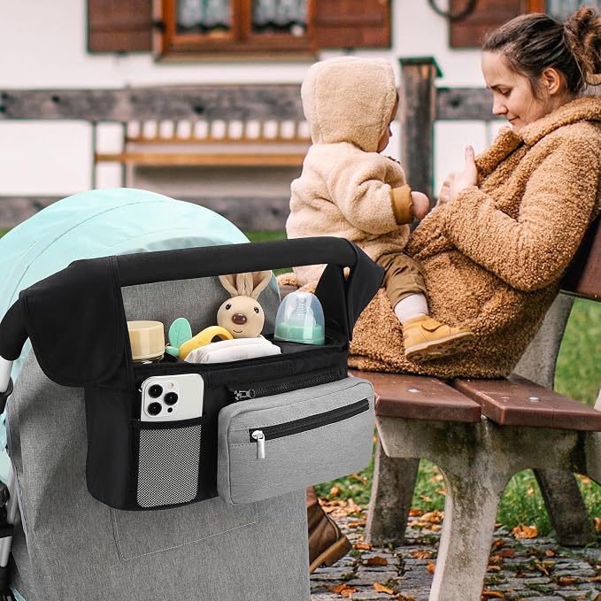 Accmor Universal Stroller Organizer with Insulated Cup Holder Detachable Phone Bag and Shoulder Strap,Stroller Bag Caddy Organizer for Uppababy, Baby Jogger, Britax Strollers - Image 6