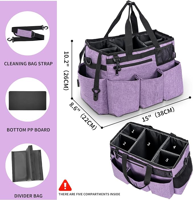 IBVIVIC Wearable Cleaning Caddy Bag for Cleaning Supplies, Purple | Cleaning Organizer Tote Bag with Handle & Shoulder Straps Kitchen Cleaning Supplies Storage Bag for Cleaners & Housekeepers - Image 2
