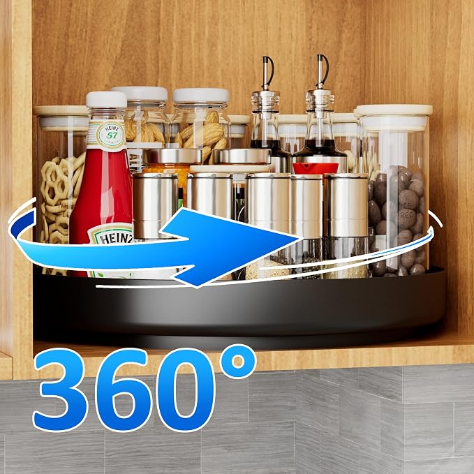 Ovicar Lazy Susan Turntable Organizer - 13 inch Rotating Spice Rack Metal Lazy Susan for Cabinet Pantry Kitchen Countertop Bathroom Refrigerator Table Storage, Black - Image 5