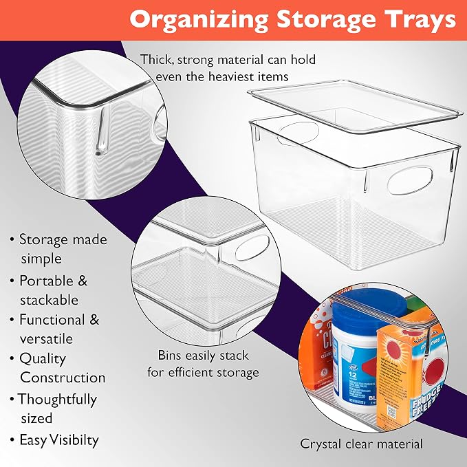CLEARSPACE Plastic Storage Bins With lids – Perfect Kitchen Fridge Organizer, Pantry Organization, Cabinet Organizers (8 Pack) | Plastic storage bin with lid for pantry organization, refrigerator storage, and kitchen organization - Image 4
