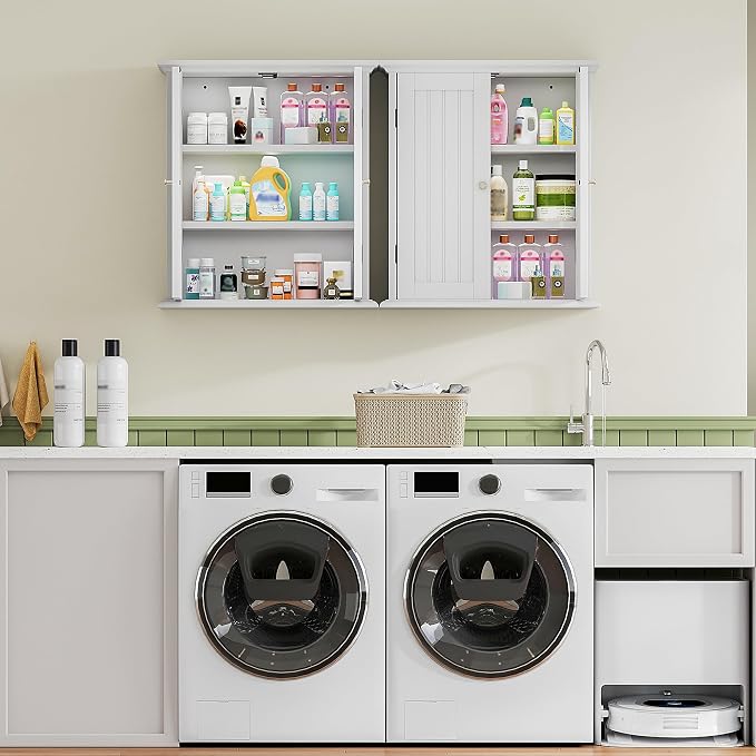 ChooChoo Bathroom Wall Cabinet with 2 Doors, Over The Toilet | 8.8"D x 21.1"W x 24"H, Medicine Cabinet, Adjustable Shelves, Cupboard, White - Image 7
