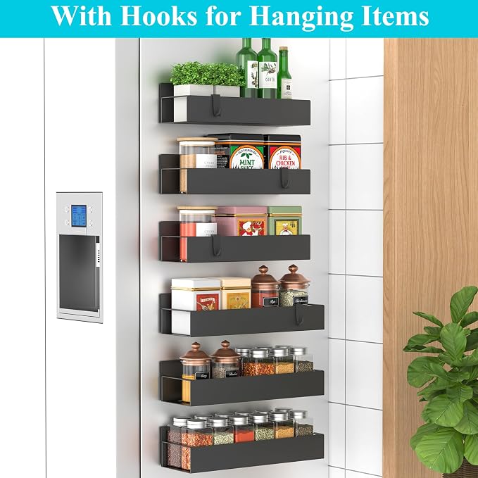 Metal Magnetic Spice Rack for Refrigerator Black, 6 Pack | Magnetic Shelves Heavy Duty for Fridge in Kitchen, Seasoning Storage Organizer, For Oven Washer and Dryer, For Heavier Items - Image 2