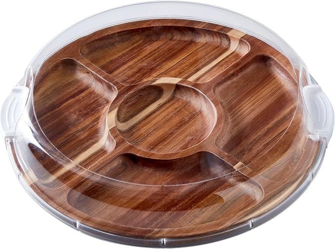 FARBERWARE Build-a-Board Cutting Board with Lazy Susan Turntable, Five Compartments, and Clear Locking Lid for Charcuterie, Snacks, and More, Acacia - Image 5