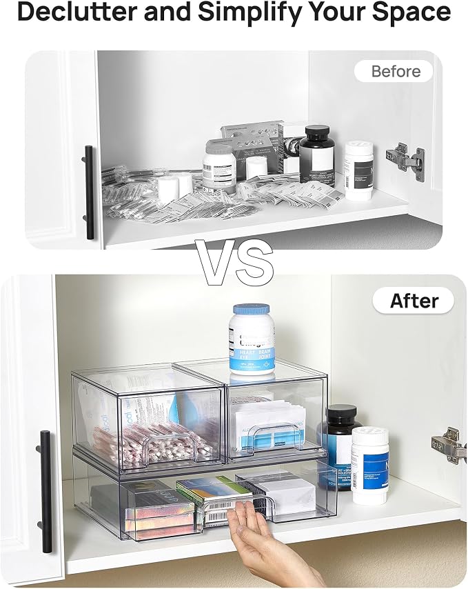 Vtopmart Clear Stackable Storage Drawers Set of 5, Plastic Organizer Bins | Multi-purpose Boxes for Makeup, Beauty Supplies, Ideal for Vanity, Bathroom Countertop, Undersink, Cabinet Organization - Image 5