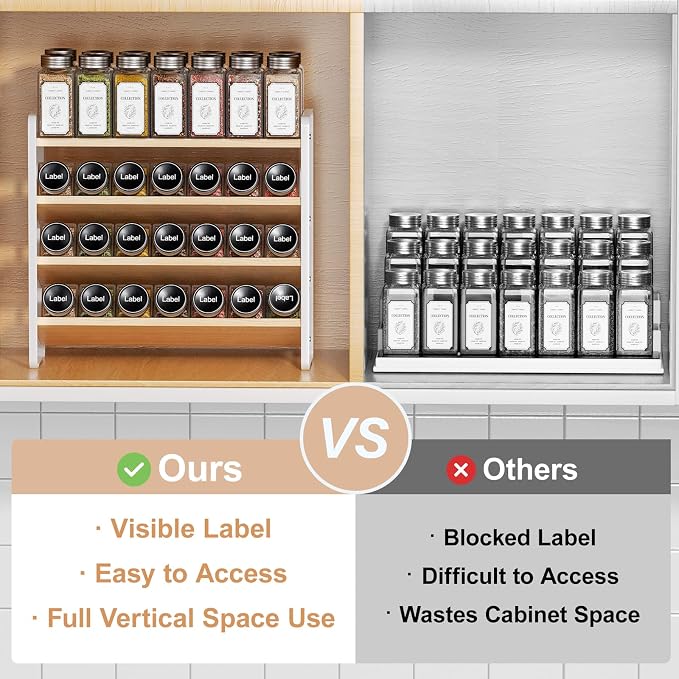 MUDEELA 4 Tier Spice Rack Organizer for Cabinet, (No Jars Included), White | Wooden Vertical Spice Shelf, Seasoning Organizer for Countertop, Kitchen, Pantry, Freestanding, 13.4" W × 11.2" H - Image 7