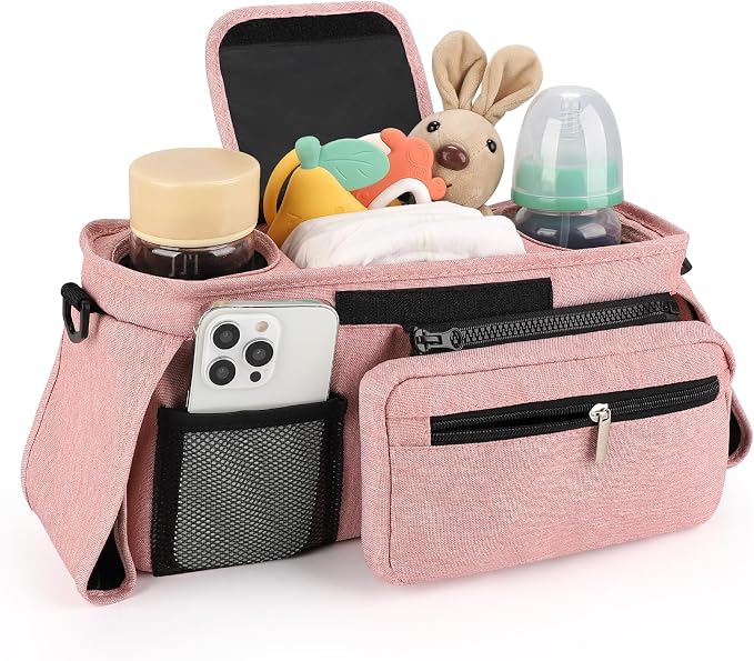 Accmor Universal Stroller Organizer with Insulated Cup Holder Detachable Phone Bag and Shoulder Strap,Stroller Bag Caddy Organizer for Uppababy, Baby Jogger, Britax Strollers - Image 3