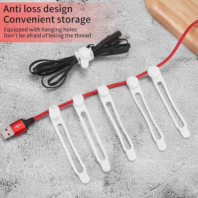 25 Pcs Silicone Cable Ties, Reusable Cable Straps Wire Organizer. | Cable Management Cord Organizer for Fastening Earphone Phone Charger Home Office Desk Kitchen Appliances Cable Cords Wires - Image 5
