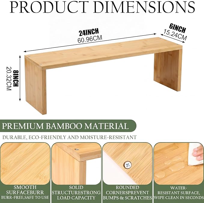 Bamboo Over the Sink Shelf Bathroom Shelf Organizer Over the Faucet Wood Pedestal Soap Stand Farmhouse Bathroom Decor Over the Sink Shelves (23.62 x 7.87 x 5.91 Inches,Bamboo Color) - Image 2