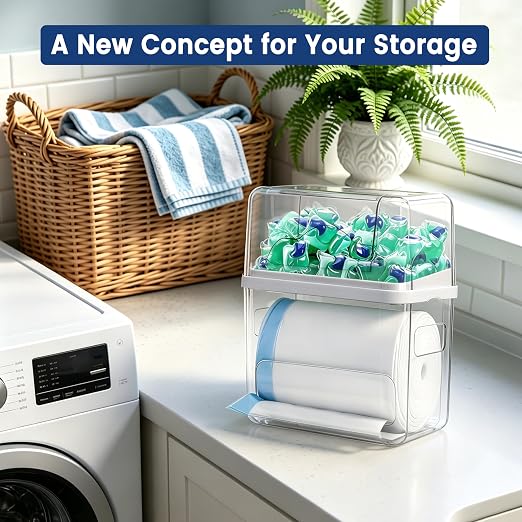 Trash Bag Dispenser with Laundry Pod Storage, Clear Under Sink Organizer | 3-in-1 Stackable Cabinet Bin, Laundry Pod Storage, Trash Bag Dispenser Fits 13/30/33/42 Gallon Garbage Bags - Image 7