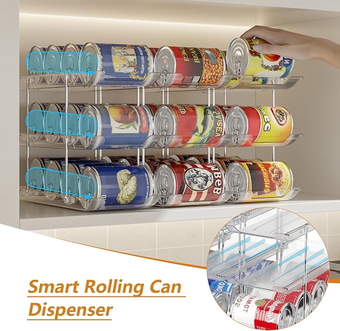 LXLXXL Can Organizer for Pantry Canned Food Storage Holder 3 Tier 2 Packs | Can Drinks Organizer for Pantry Shelf, Stackable Canned Food Storage, Can Storage Rack Holder, Fridge Cabinet Pantry Storage - Image 2