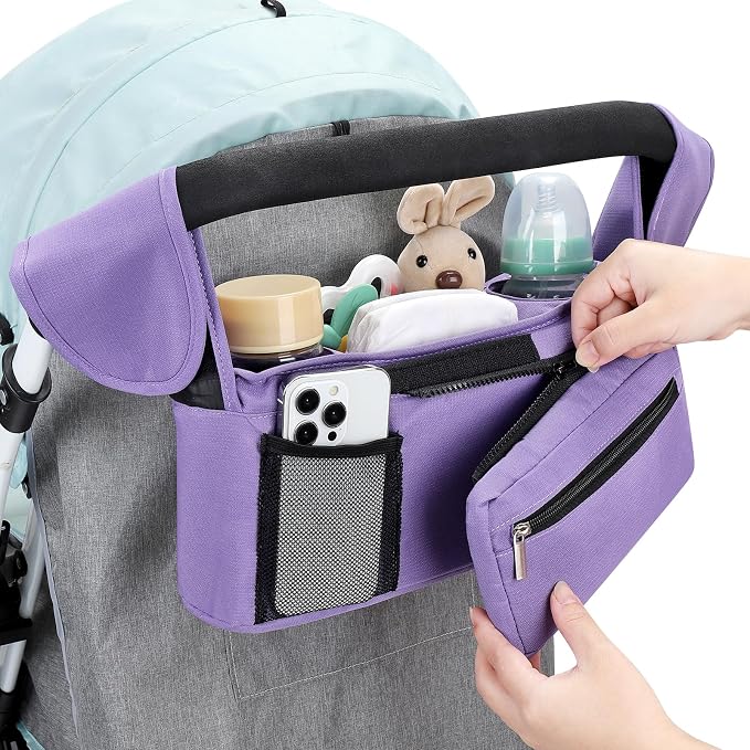 Accmor Universal Stroller Organizer with Insulated Cup Holder Detachable Phone Bag and Shoulder Strap,Stroller Bag Caddy Organizer for Uppababy, Baby Jogger, Britax Strollers - Image 7