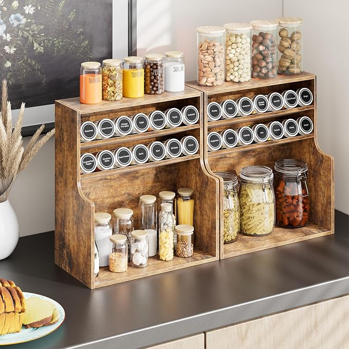 Simple Trending Spice Rack Organizer, 3 Tire Wood Kitchen Counter Spice Rack, Large Counter Seasoning Organizer Storage Shelf for Pantry, Kitchen, 7” W × 14.3” H, Brown - Image 6