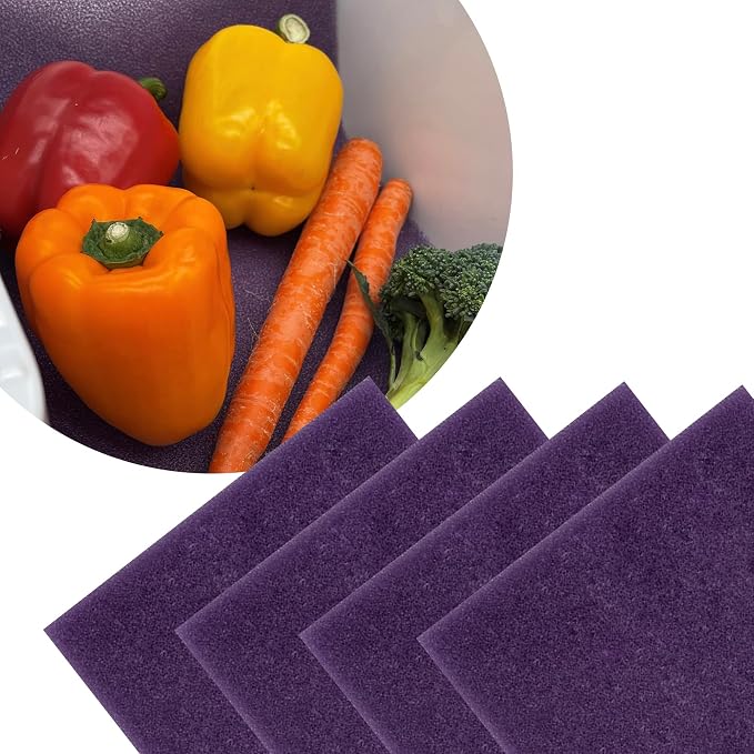 Bluapple FreshMats, Refrigerator Bin Liner, Fridge Drawer Mats, Crisper Life Extender Liner Keeps Produce Fresh Longer, Anti-Bruising, for Air Circulation, Washable & Reusable (4-Mats, 12x15, Purple) - Image 9