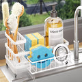 Consumest Sponge Holder for Kitchen Sink - Auto Draining Sink Caddy Organizer with Detachable Rack, High Brush Holder, Kitchen Countertop Storage Accessories, White by Consumest