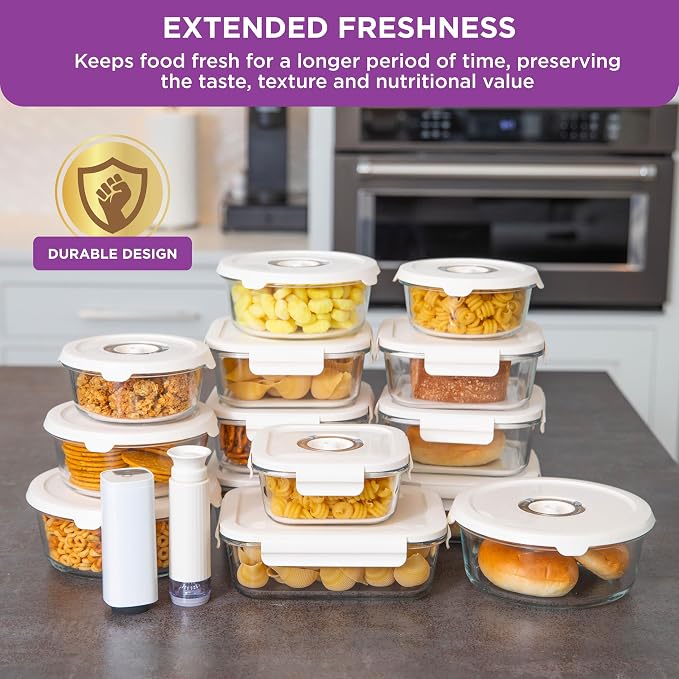 HOLDN’ STORAGE Food Storage Containers With Vacuum Sealing, Set of 10 | Glass Containers, Two Pumps, Keep Food Fresh Longer, BPA-Free Glass, Leak-Proof, Ideal for Meal Prep, Marinating - Image 2