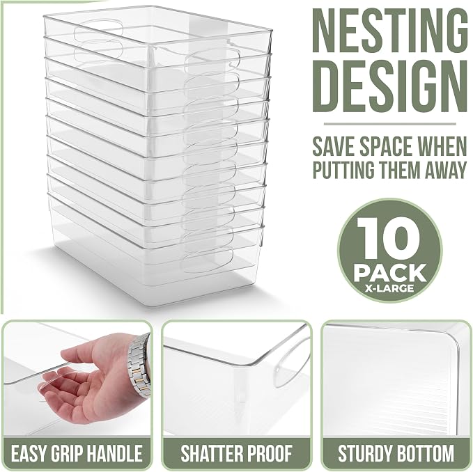 Sorbus 10-Pack XL Clear Plastic Organizing Bins – Clear Bins for Organizing, Refrigerator Organizers, Fridge Organizer, Pantry Storage, Kitchen Organizer, and Pantry Organizers and Storage Bins - Image 2