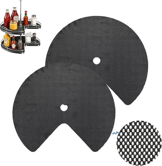 2 Pack 26 Inch Lazy Susan Shelf Liner, Non Adhesive Non Slip Composite Circle Mat for Kitchen Cabinet Corner Shelf Fridge Refrigerator Drawer Pantry Sink, Easy to Clean, Black by Unknown