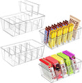 Puricon 4 Pack Pantry Organization and Storage Bins for Kitchen Fridge | Stackable Clear Plastic Storage Racks with Removable Dividers for Countertop Cabinet, 5 Compartments for Snacks Packet Spices by Puricon