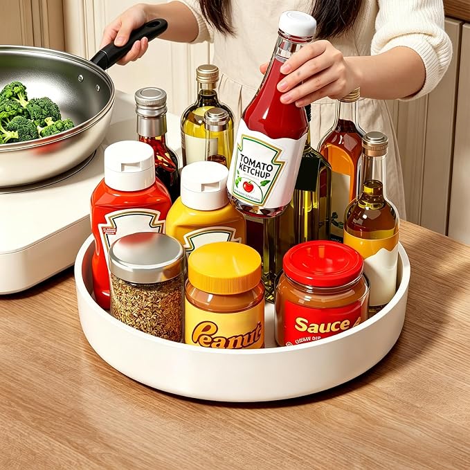 Lazy Susan Organizer Turntable, 11.8" Rotating Spice Rack Organization with Non-Slip Base & Raised Lip, Pantry Organizers and Storage for Cabinet, Kitchen, Bathroom, Countertop, Refrigerator by Gleynest