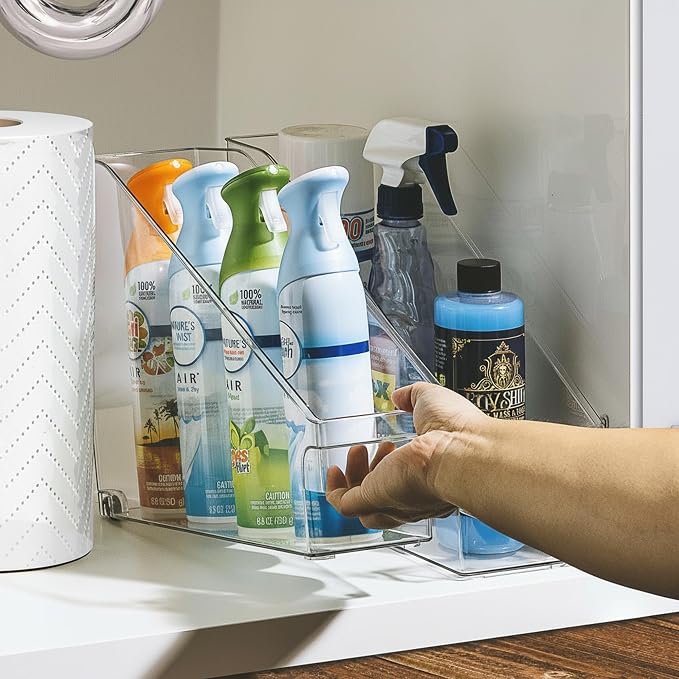 Sorbus Roll Out Bottle Organization Bins - Pantry Under Sink Organizer with Wheels & Handles, Clear Plastic Organizing Containers for Bottles & Cleaning Supplies - Kitchen Cabinet Laundry Room Storage - Image 3