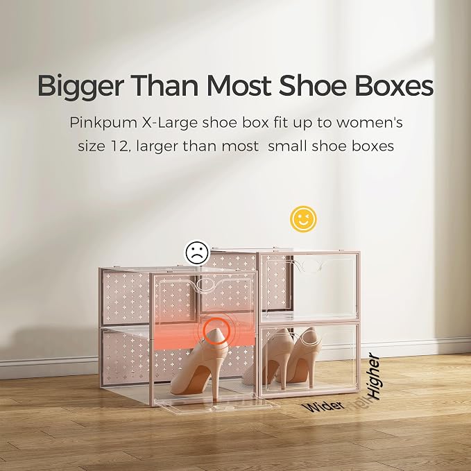 15 Pack X-Large Shoe Storage Boxes, Shoe Organizer Clear Stackable | Fit US Size 11, 6.2” Height, Shoe Dispaly Case Holder Bins Sneaker Storage for Sneakerheads, For Home and Family, Pink - Image 3