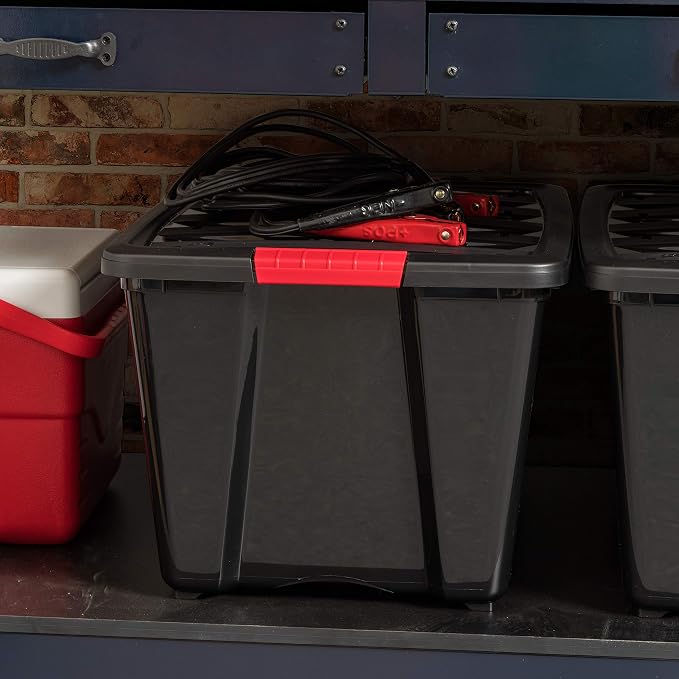 IRIS USA 6-Pack 54 Quart Storage Bins with Lids, Black | Black finish conceals stored items. Perfect for moving, blankets, clothing, and garage storage. Nestable design saves space - Image 4