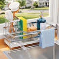 Sponge Holder for Kitchen Sink, Self-draining Sink Caddy with Towel Rack and Brush Holder, Metal Kitchen Countertop Organizers and Storage Essentials, Silver by GUUKAR