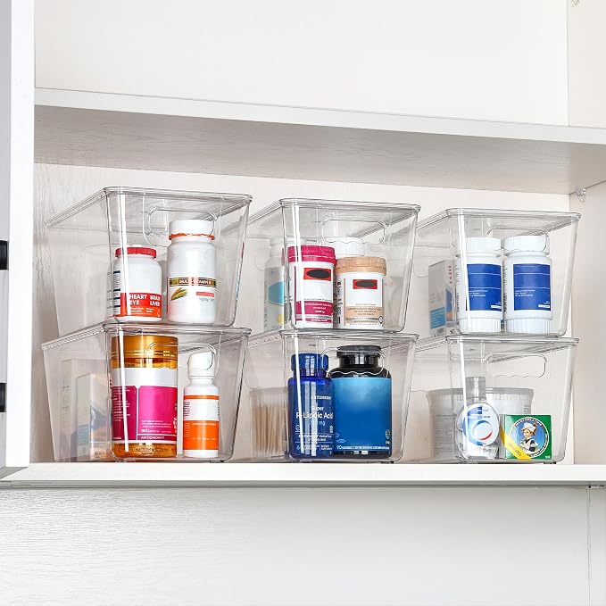 Vtopmart 6 Pack Clear Stackable Storage Bins with Lids and Handles, Medium | BPA-free Plastic, Organize Vertically, For Pantry Kitchen Fridge Cabinet Closet Bathroom, Built to Last, Easy to Move - Image 7